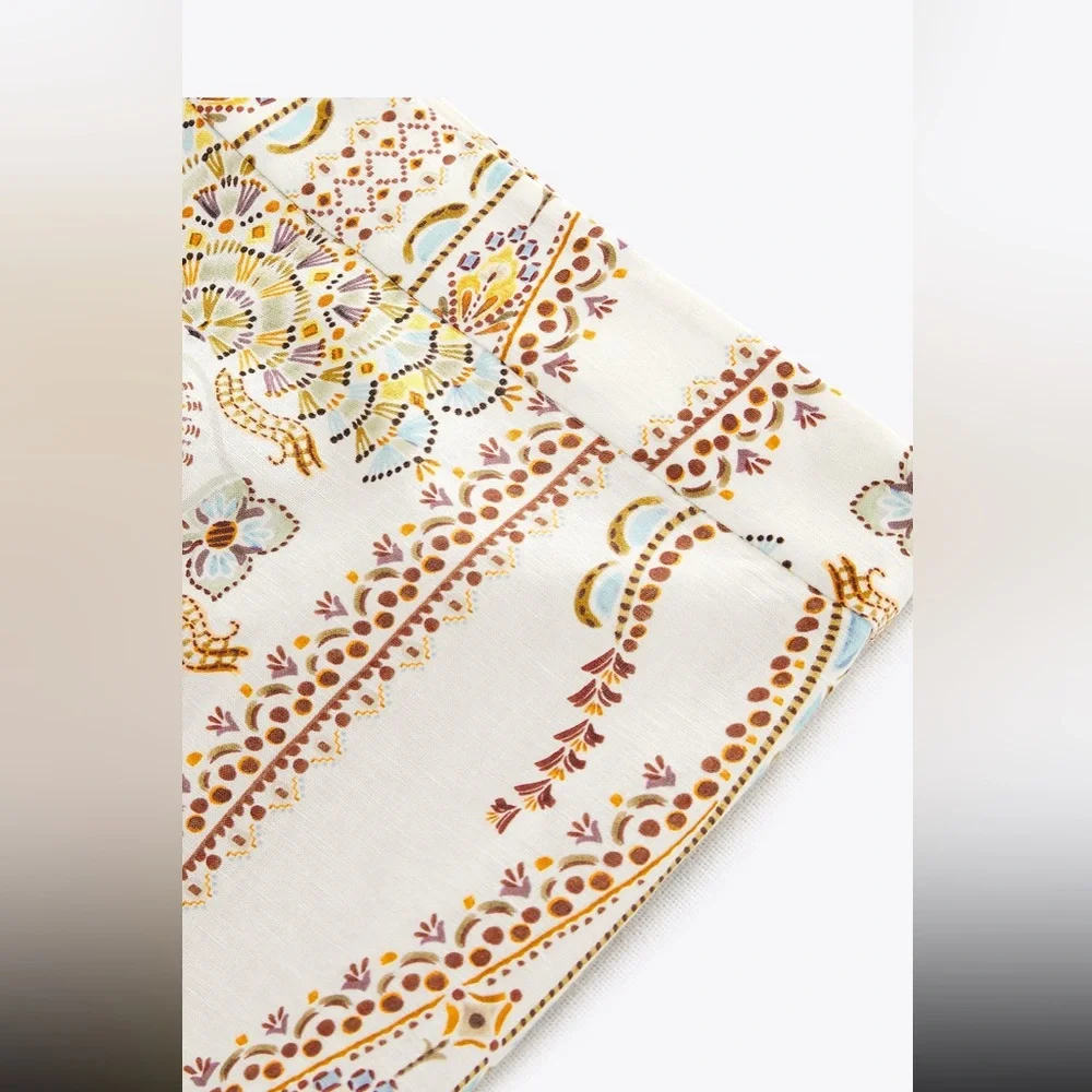 Zara printed linen blend pants